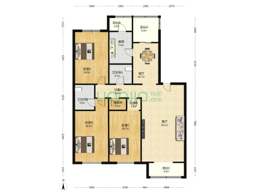 盛欣园 3室2厅2卫 173平方