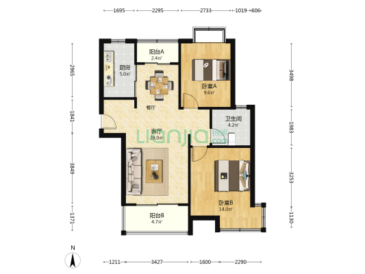 联星丽景苑 2室1厅1卫 89平方