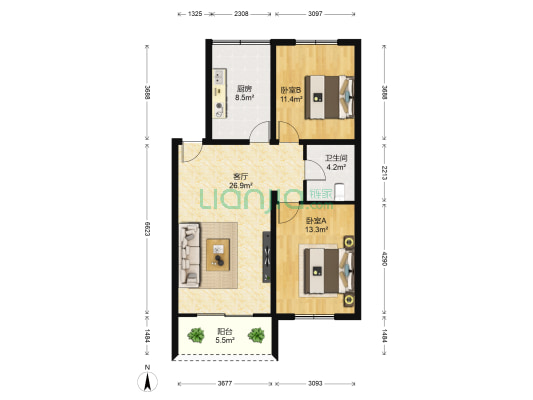 怡景花园 2室1厅1卫 91平方