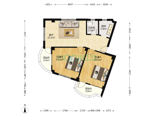 鸿运楼 2室1厅1卫 80平方
