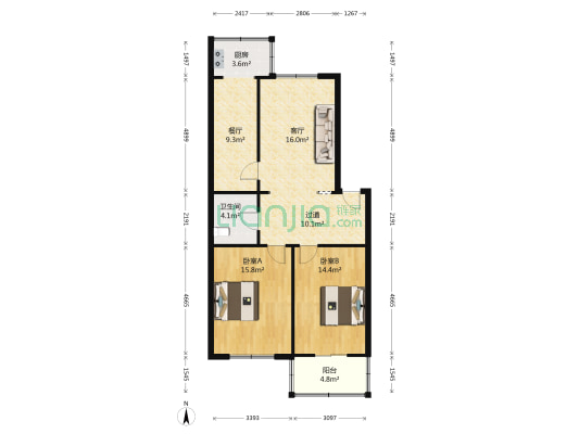 集安路411号 2室2厅1卫 98平方