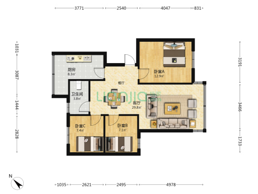双竹街5号 3室1厅1卫 81平方