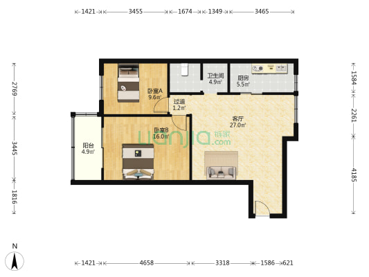 铁道陇海家园 2室1厅1卫 93平方