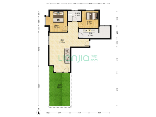 鸿坤理想湾北区 2室1厅 北 西南-户型图
