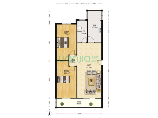 杂技团住宅楼 2室1厅1卫 109平方