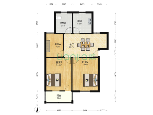 洋港新村15排 3室1厅1卫 84平方