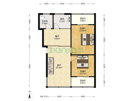 政府中路216号院 2室2厅1卫 83平方