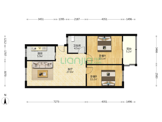 铁路宿舍 2室1厅1卫 82平方
