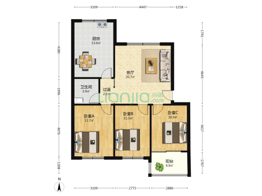 锦绣花苑(平度) 3室1厅1卫 93平方
