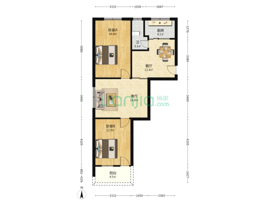 大根路6号 2室2厅1卫 85平方