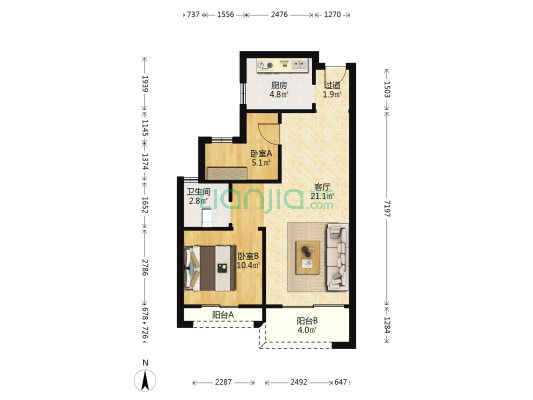 华发峰荟荟天府 2室1厅1卫 70平方