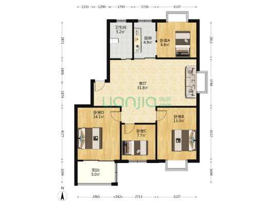 锦绣华庭 4室1厅1卫 110平方