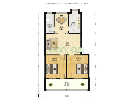 江南化工厂 2室2厅1卫 87平方
