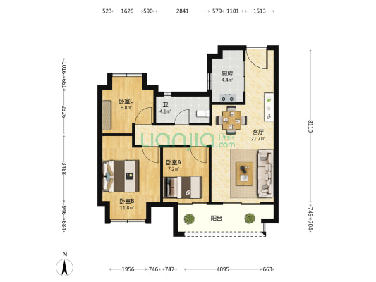 祥源·悦江南花园 3室1厅1卫 90平方