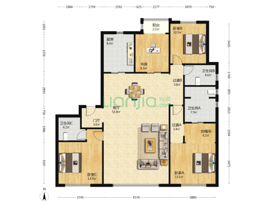 梅江壹号院 4室1厅3卫 205平方