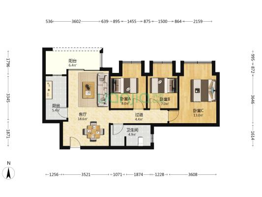 雲鼎城璟云 3室1厅1卫 76平方
