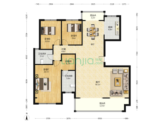 润泓泓园 3室1厅2卫 167平方