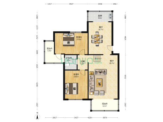 大格西区 2室2厅1卫 125平方