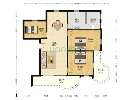 粮加厂宿舍 3室1厅1卫 112平方
