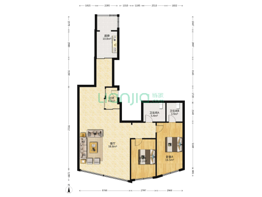 四季阳光 2室1厅2卫 138平方