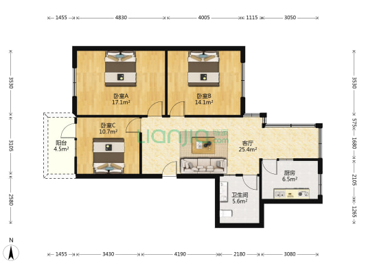 菜市巷14号 3室1厅1卫 94平方