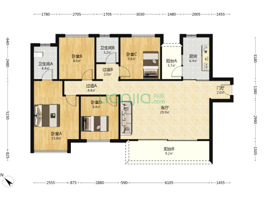 华侨城粼港樾府 4室1厅2卫 135平方