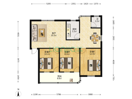 防城港务局第七住宅区 3室1厅1卫 89平方