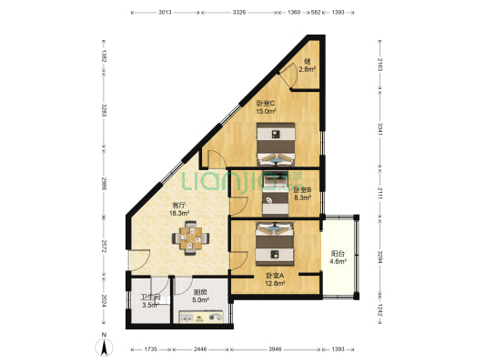 中南园 3室1厅1卫 93平方