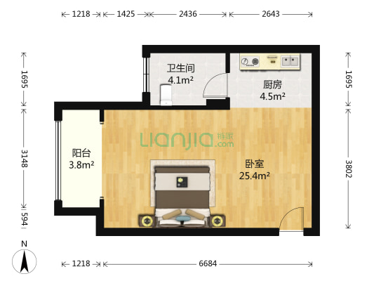 海城尚都 1室0厅1卫 46平方