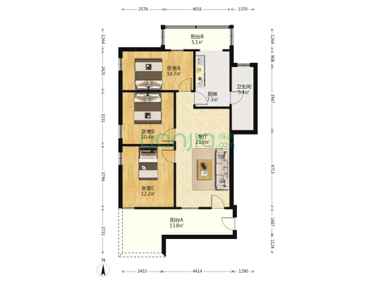 海运横路 3室1厅1卫 84平方