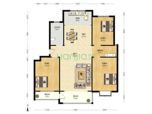鲁昱绿城 3室2厅1卫 272平方