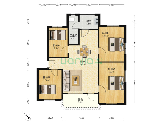 陈江教师村 4室1厅1卫 96平方