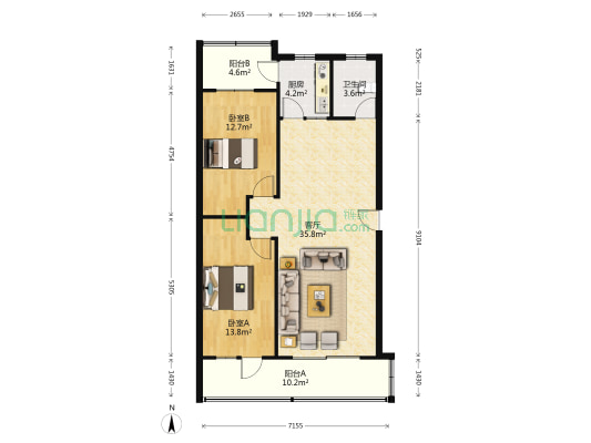 宏远一号院小区 2室1厅1卫 101平方