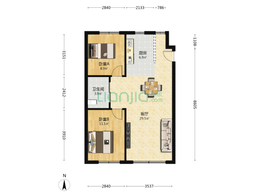 城建璞邸 2室1厅1卫 84平方