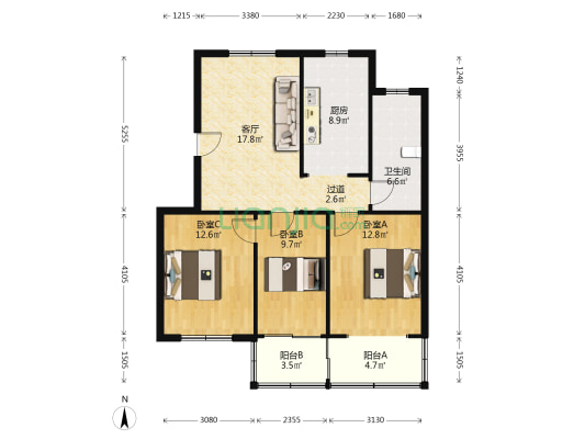 邮电苑 3室1厅1卫 105平方