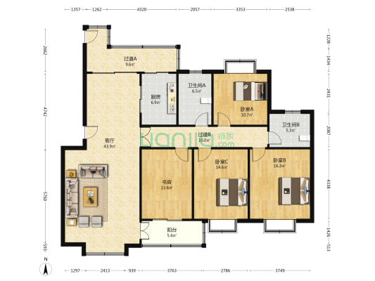 安徽省煤田地质局宿舍 4室1厅2卫 158平方