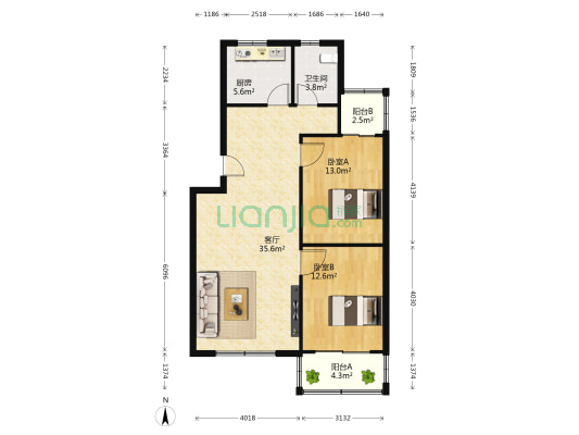 西岭花园 2室1厅1卫 90平方