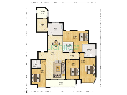 九龙仓天御 4室1厅3卫 198平方