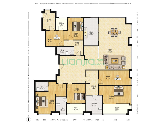 宁波公馆 6室1厅4卫 305平方