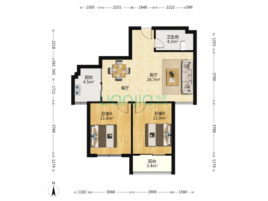 金碧广场 2室1厅1卫 88平方