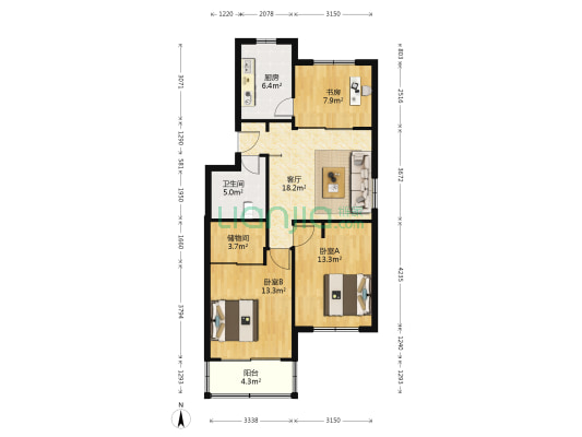 秀洲花园一区 3室1厅1卫 89平方