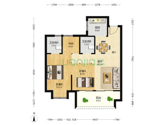 印象里 3室1厅2卫 89平方