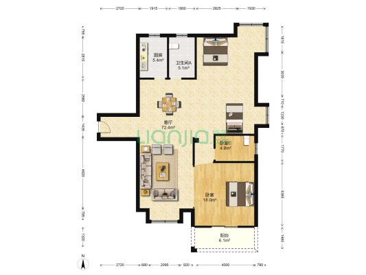 天昊玫瑰园 2室1厅1卫 132平方