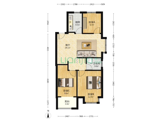 四季花苑 3室1厅1卫 92平方