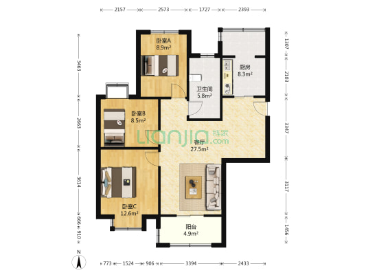 福汇园 3室1厅1卫 101平方