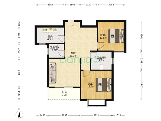 永宏万家里 2室1厅2卫 100平方