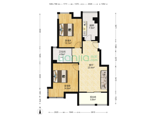 天力商业广场 2室1厅1卫 89平方