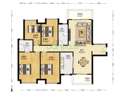 美的明湖北湾花园一期 4室1厅2卫 137平方