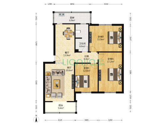 名都楼 3室2厅1卫 111平方