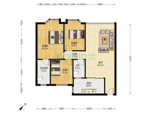 德涛居 3室1厅2卫 97平方